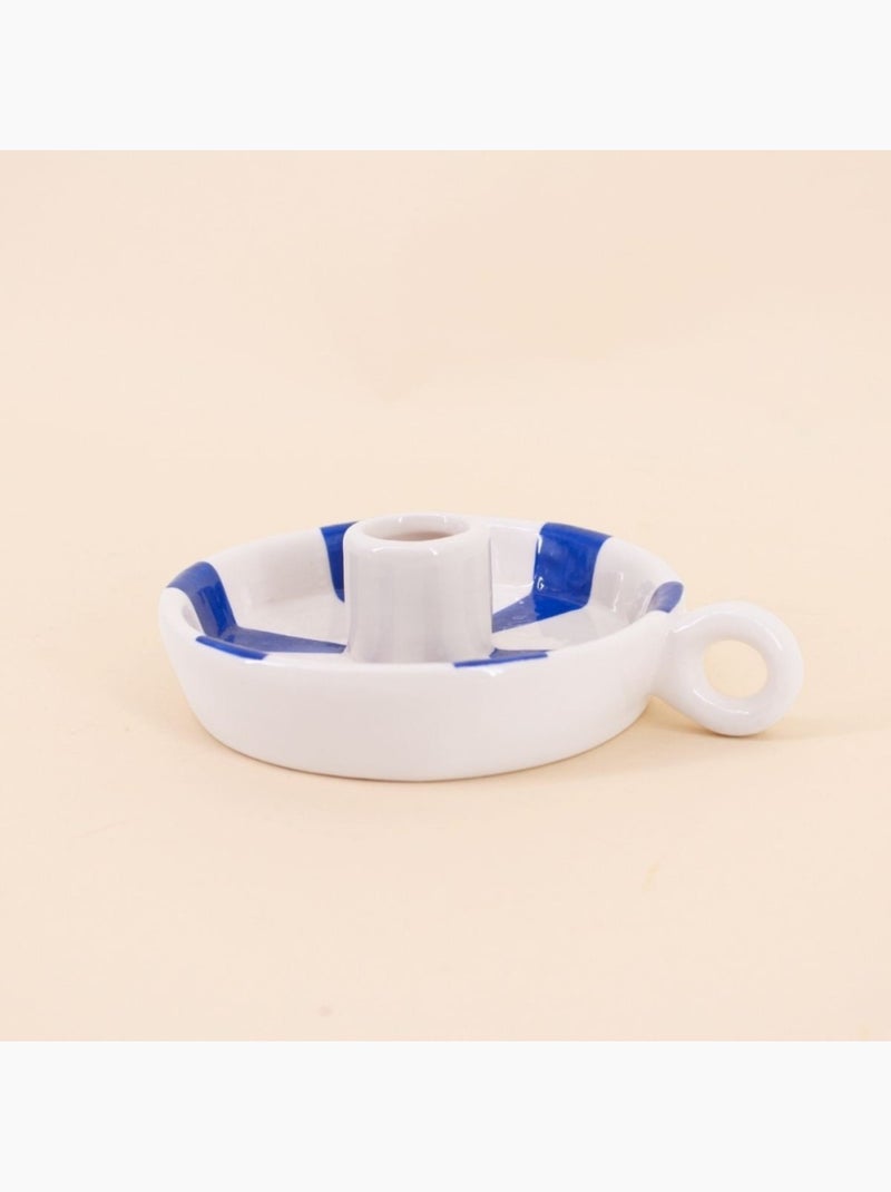 Bougeoir en céramique rayé blanc / bleu 15cm Bleu - Kiabi