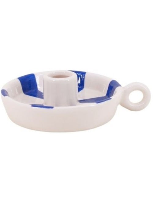 Bougeoir en céramique rayé blanc / bleu 15cm - Kiabi