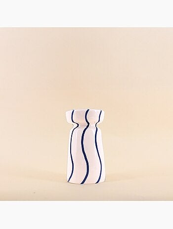 Bougeoir en céramique rayé bleu / blanc 18cm