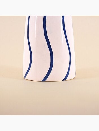 Bougeoir en céramique rayé bleu / blanc 18cm