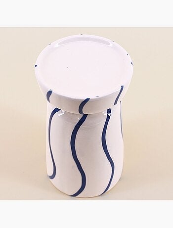 Bougeoir en céramique rayé bleu / blanc 18cm