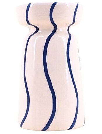 Bougeoir en céramique rayé bleu / blanc 18cm