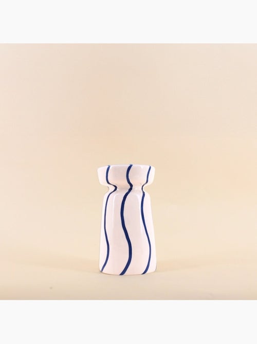 Bougeoir en céramique rayé bleu / blanc 18cm - Kiabi