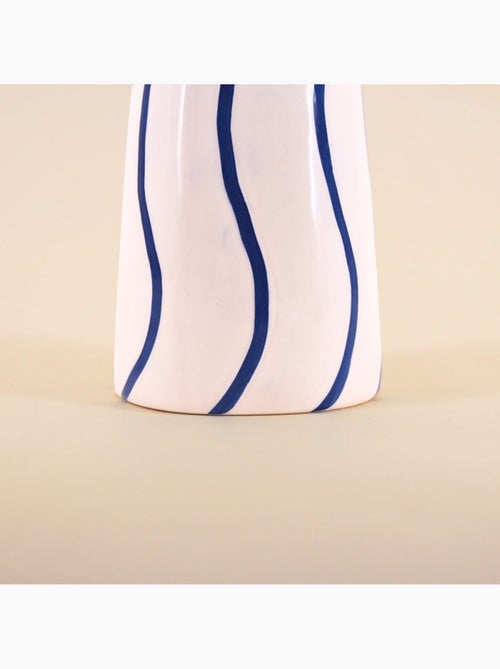 Bougeoir en céramique rayé bleu / blanc 18cm - Kiabi
