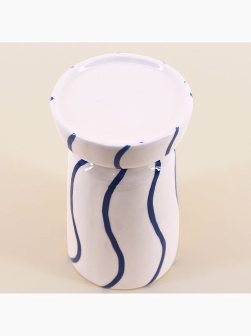 Bougeoir en céramique rayé bleu / blanc 18cm - Kiabi