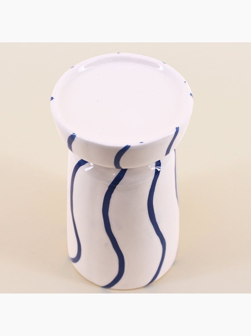 Bougeoir en céramique rayé bleu / blanc 18cm Bleu - Kiabi