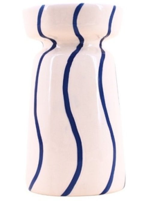 Bougeoir en céramique rayé bleu / blanc 18cm - Kiabi