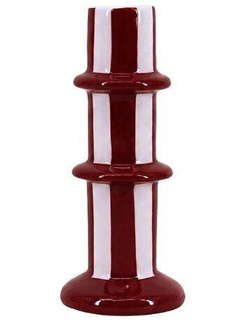 Bougeoir en céramique rayé bordeaux et blanc 15cm