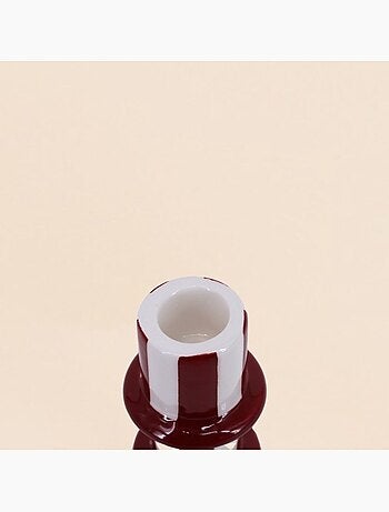 Bougeoir en céramique rayé bordeaux et blanc 15cm