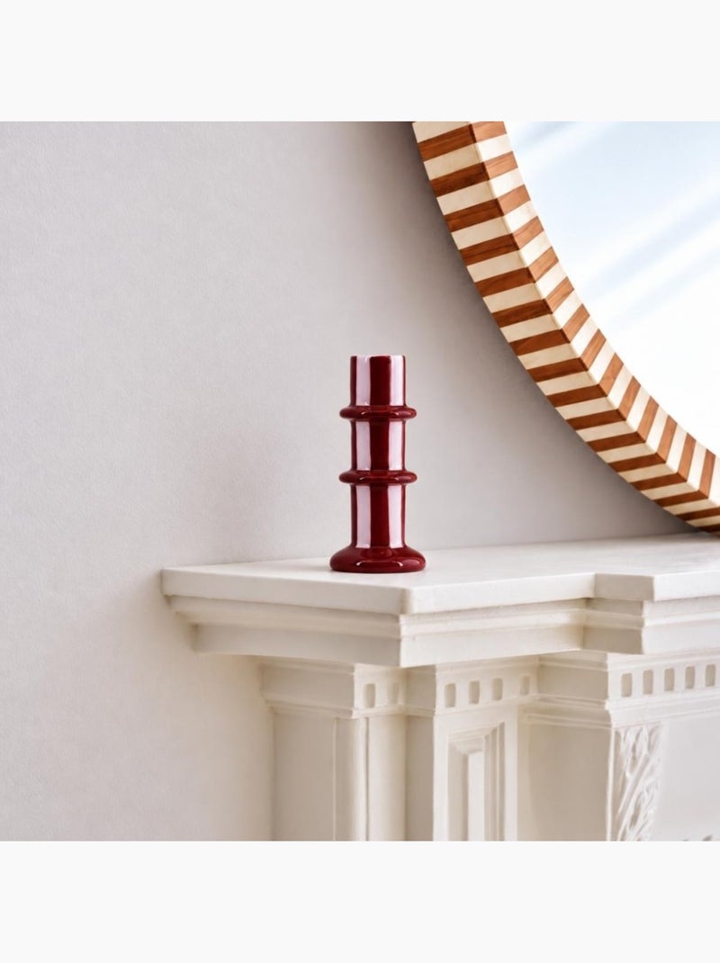 Bougeoir en céramique rayé bordeaux et blanc 15cm Bordeaux - Kiabi