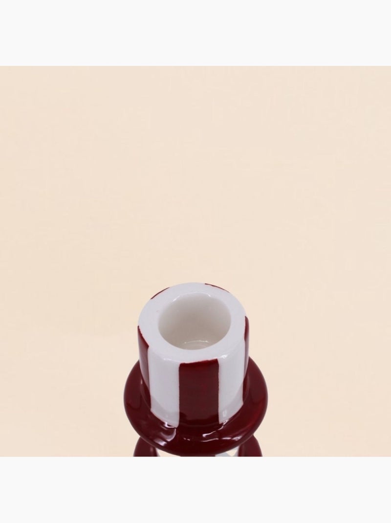 Bougeoir en céramique rayé bordeaux et blanc 15cm Bordeaux - Kiabi