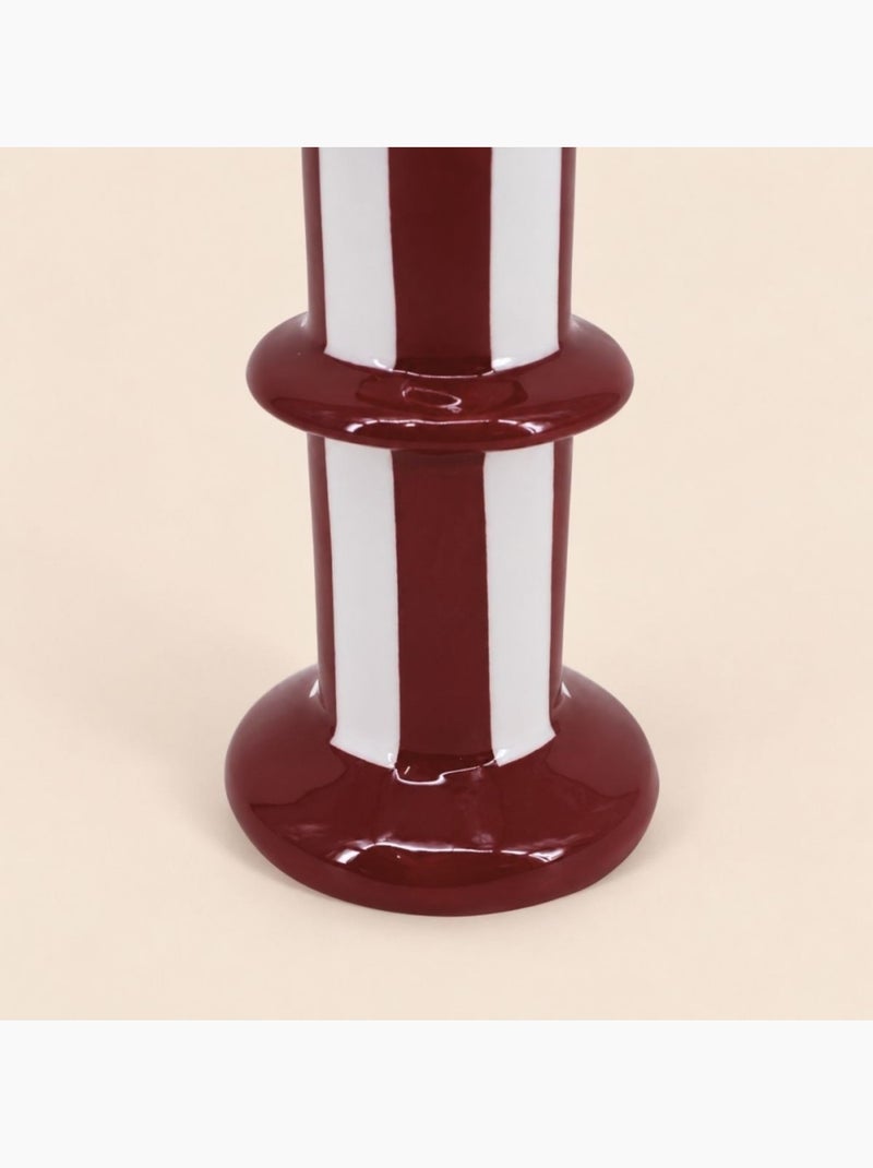 Bougeoir en céramique rayé bordeaux et blanc 15cm Bordeaux - Kiabi