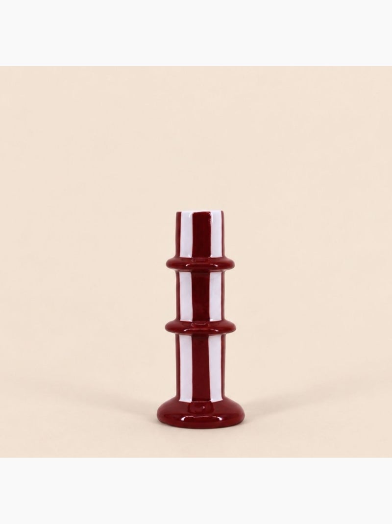 Bougeoir en céramique rayé bordeaux et blanc 15cm Bordeaux - Kiabi