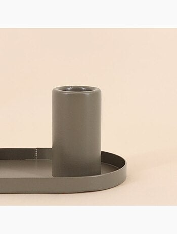 Bougeoir en métal kaki base ovale 12x6cm