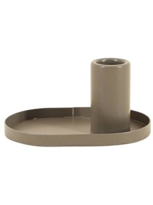 Bougeoir en métal kaki base ovale 12x6cm - Kiabi
