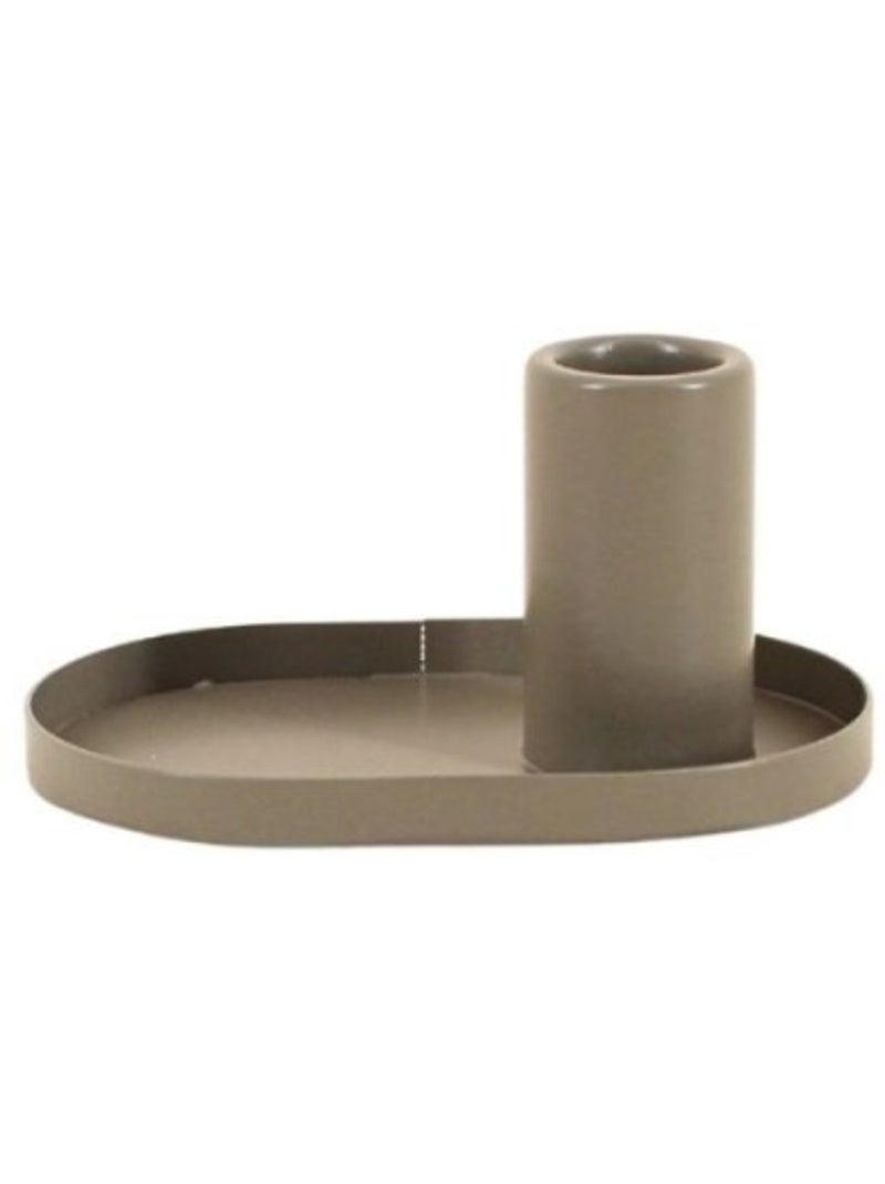 Bougeoir en métal kaki base ovale 12x6cm Vert - Kiabi