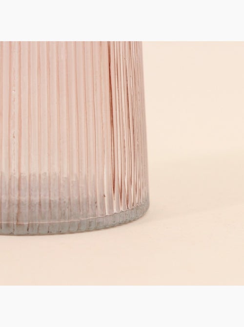 Bougeoir en verre strié rose 19cm - Kiabi