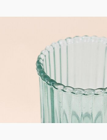 Bougeoir en verre strié vert 23cm