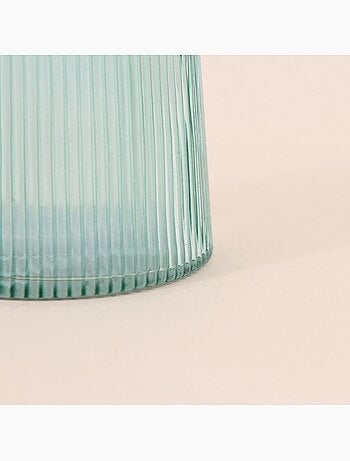 Bougeoir en verre strié vert 23cm