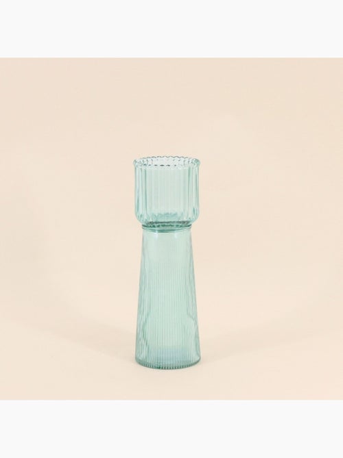 Bougeoir en verre strié vert 23cm - Kiabi