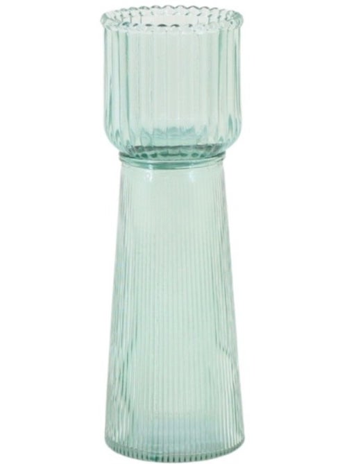 Bougeoir en verre strié vert 23cm - Kiabi