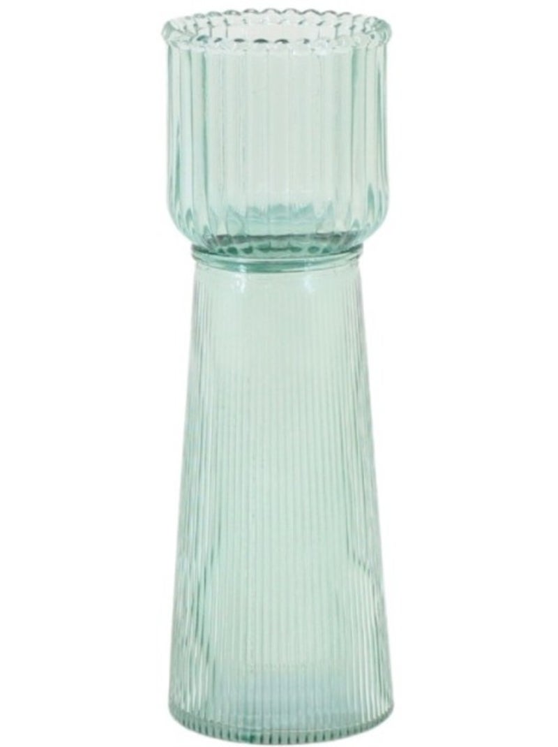 Bougeoir en verre strié vert 23cm Vert - Kiabi