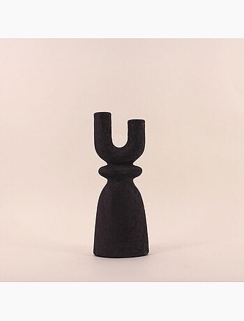 Bougeoir en Y en grès noir 29cm