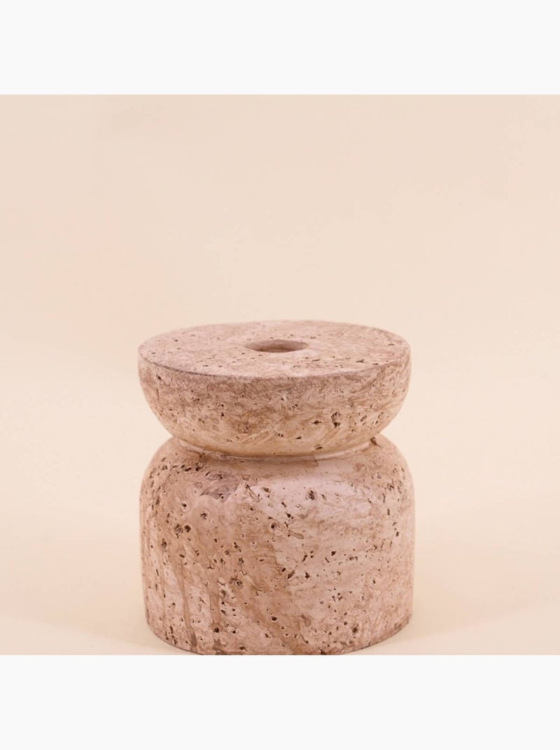 Bougeoir imitation travertin 10cm Beige - Kiabi