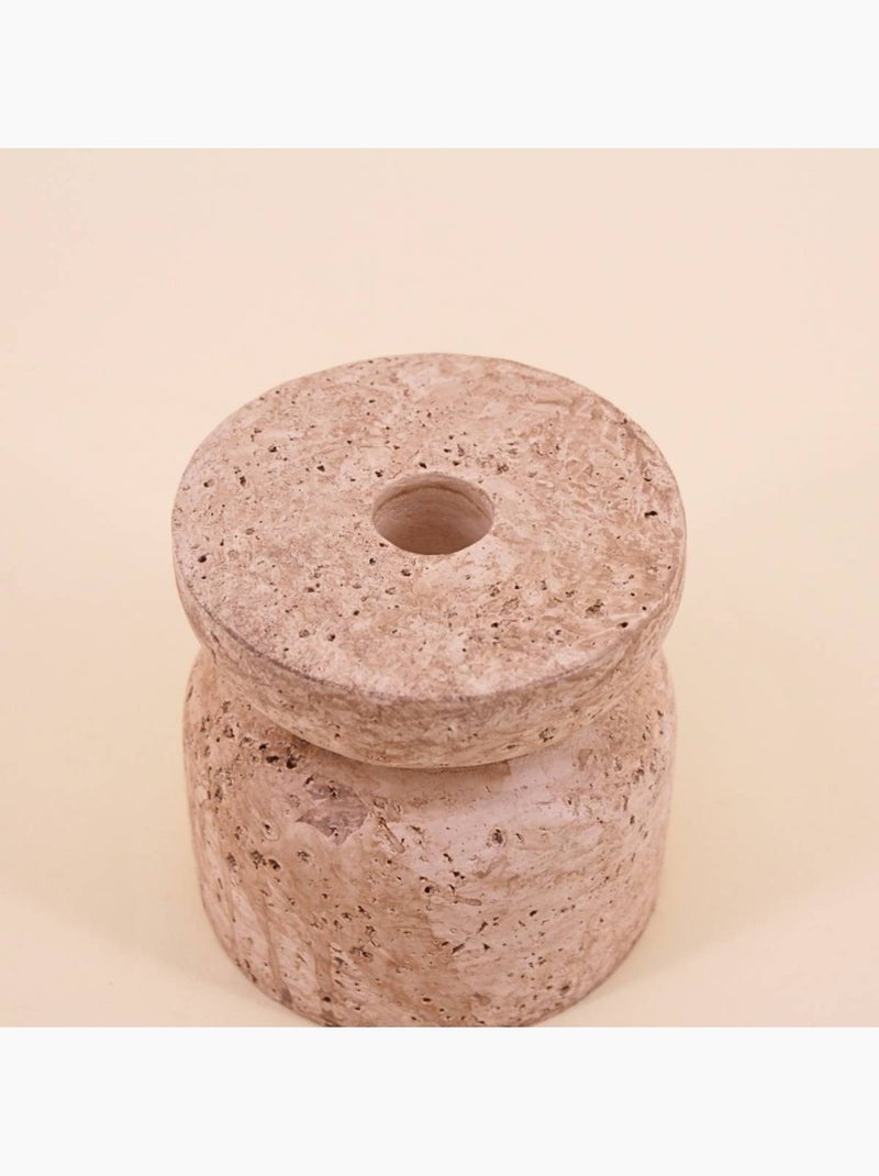 Bougeoir imitation travertin 10cm Beige - Kiabi