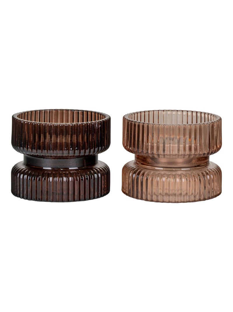 Bougeoir, lot de 2 - verre ambre/marron, réversible pour bougie chauffe-plat, ø9x7cm Noir Marron - Kiabi