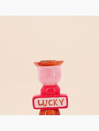 Bougeoir Lucky en dolomite rouge 20cm