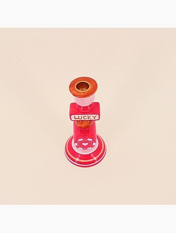 Bougeoir Lucky en dolomite rouge 20cm