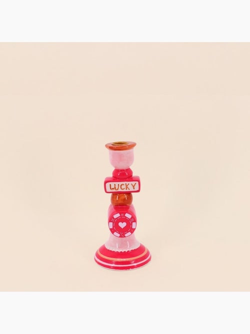 Bougeoir Lucky en dolomite rouge 20cm - Kiabi