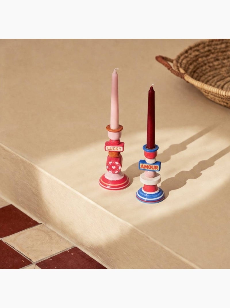 Bougeoir Lucky en dolomite rouge 20cm Rouge - Kiabi