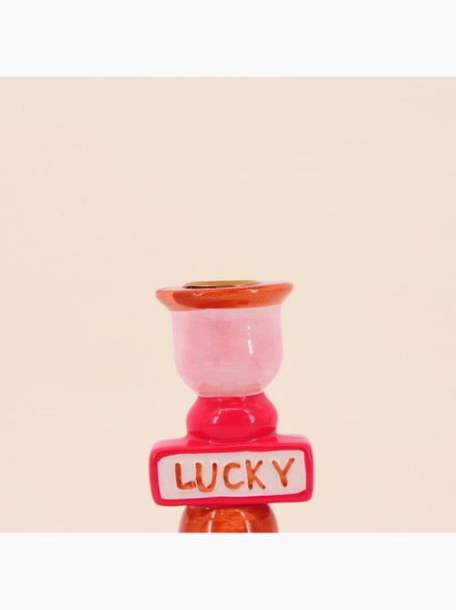 Bougeoir Lucky en dolomite rouge 20cm - Kiabi