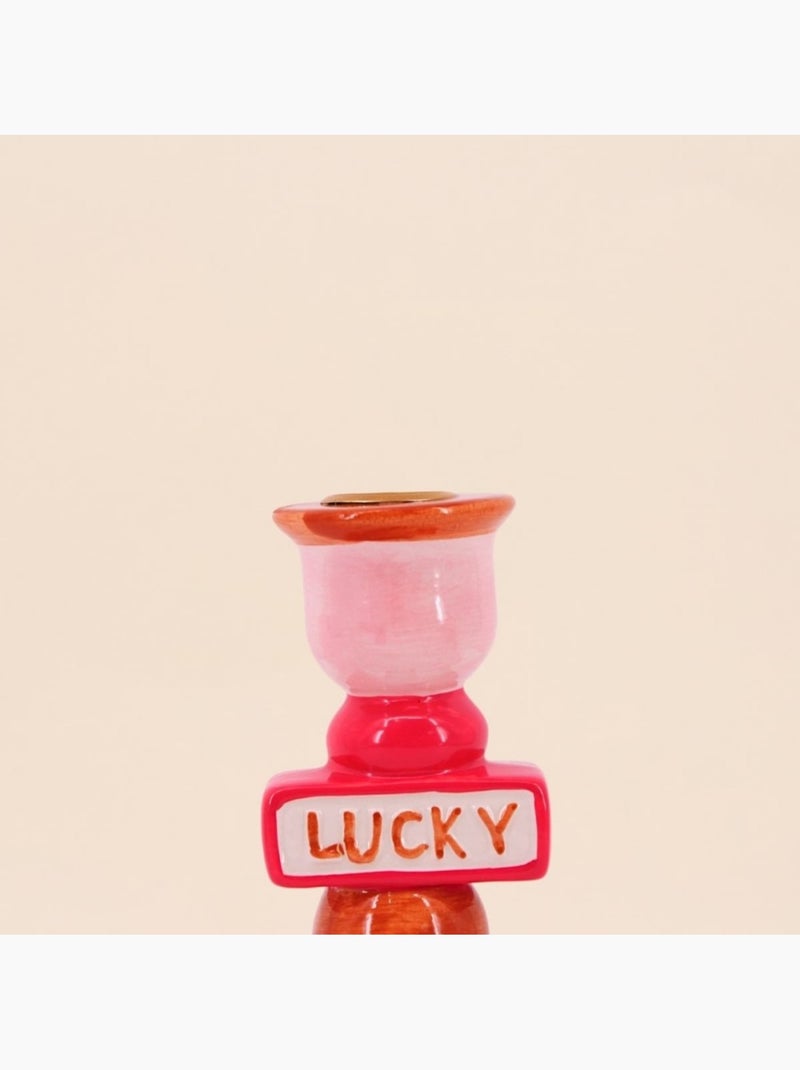 Bougeoir Lucky en dolomite rouge 20cm Rouge - Kiabi