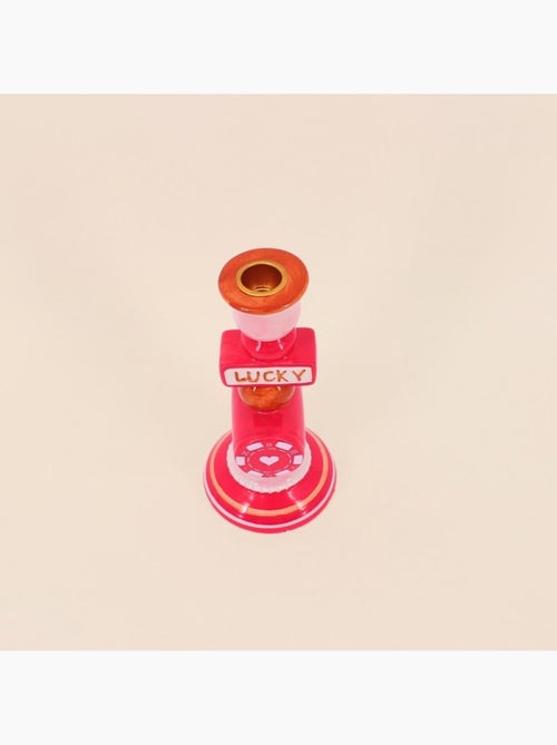 Bougeoir Lucky en dolomite rouge 20cm - Kiabi