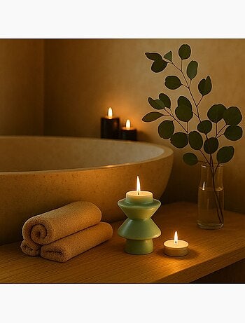 Bougeoir moderne en dolomite verte 13,8x10,8cm