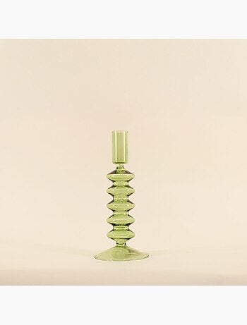 Bougeoir perles en verre vert 19cm