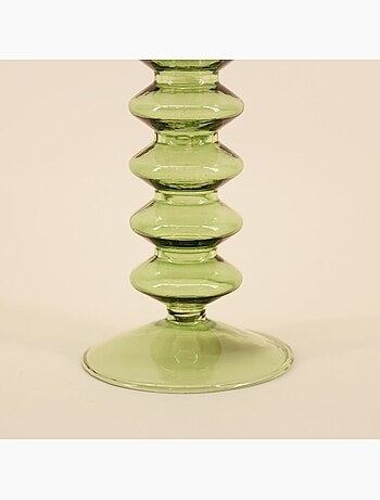 Bougeoir perles en verre vert 19cm