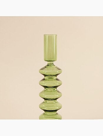 Bougeoir perles en verre vert 19cm