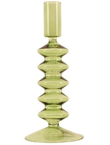 Bougeoir perles en verre vert 19cm