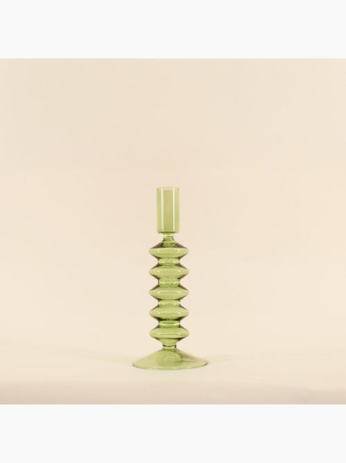 Bougeoir perles en verre vert 19cm - Kiabi