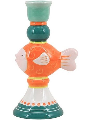 Bougeoir poisson orange et bleu en céramique 18cm