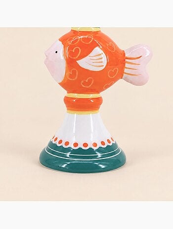 Bougeoir poisson orange et bleu en céramique 18cm