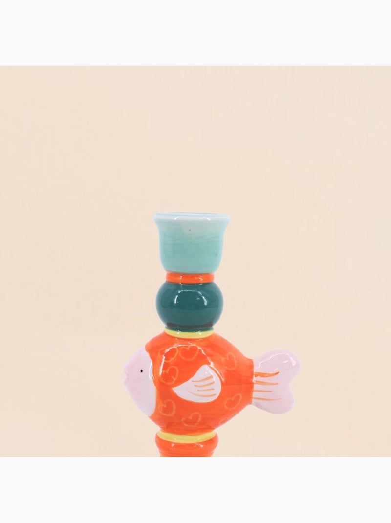 Bougeoir poisson orange et bleu en céramique 18cm Bleu - Kiabi