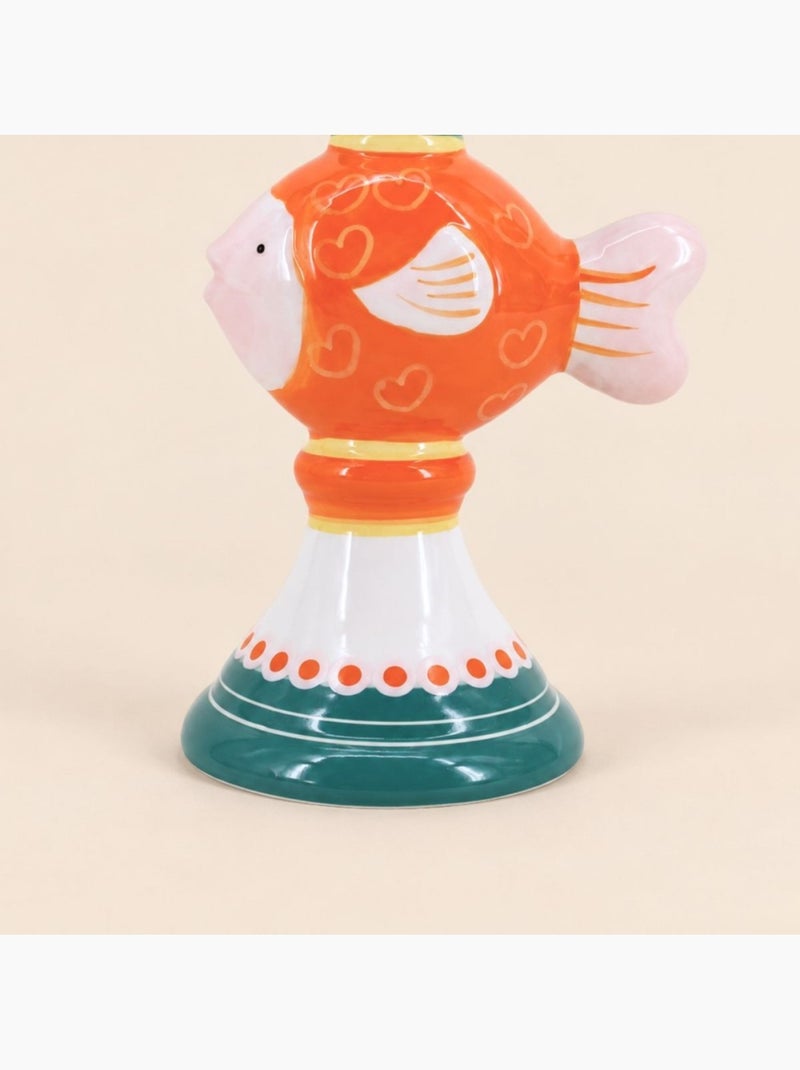 Bougeoir poisson orange et bleu en céramique 18cm Bleu - Kiabi