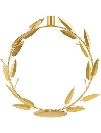 Bougeoir rond feuilles dorées 30cm