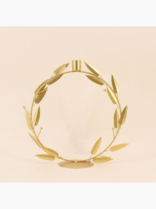Bougeoir rond feuilles dorées 30cm - Kiabi
