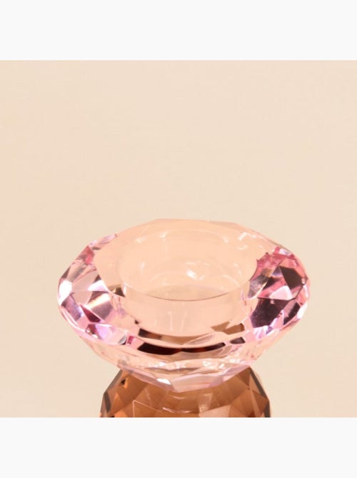 Bougeoir rose en cristal à facettes 9cm - Kiabi